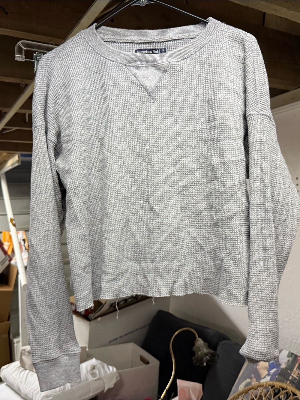 Abercrombie & Fitch Gray Waffle Knit Crewneck